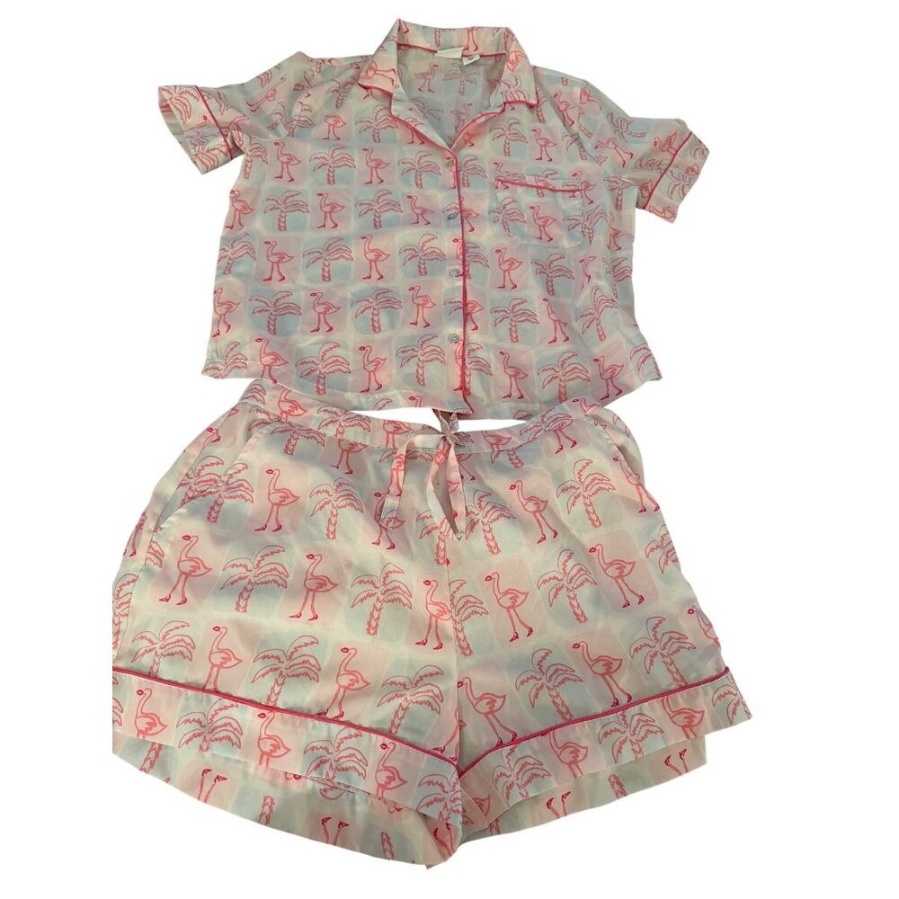 Bouffant’s & Broken Hearts Womens Size Medium Pink Flamingo Print Pajama Set